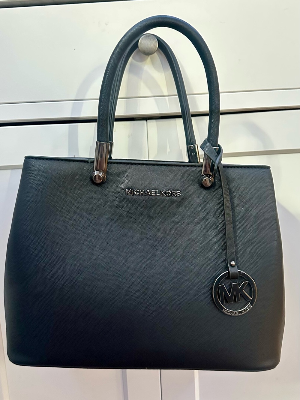 Michael Kors Black Saffiano Satchel with Logo Charm